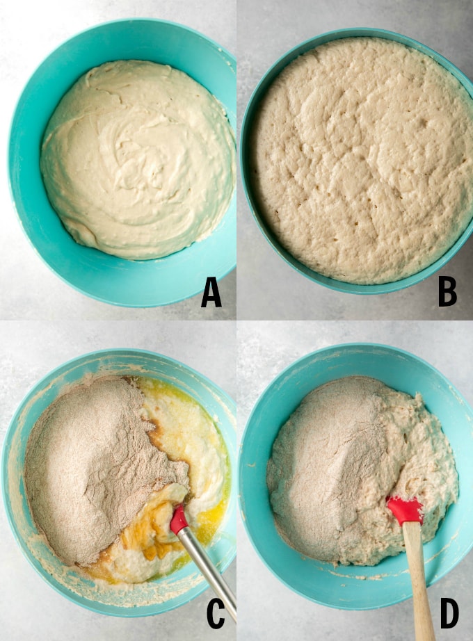 mixing together the ingredients for whole wheat bread