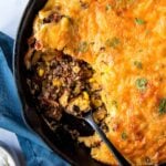 Tamale pie in a cast iron pan