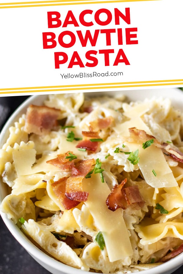 pin for pinterest with bowtie pasta and text