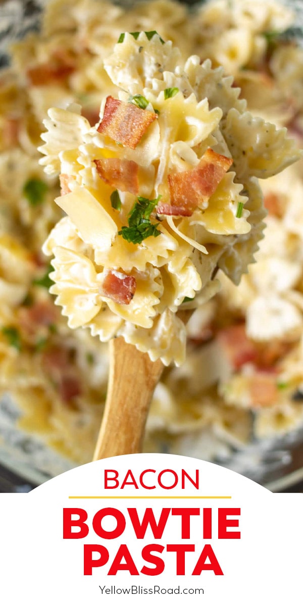 pin for pinterest with bowtie pasta and text