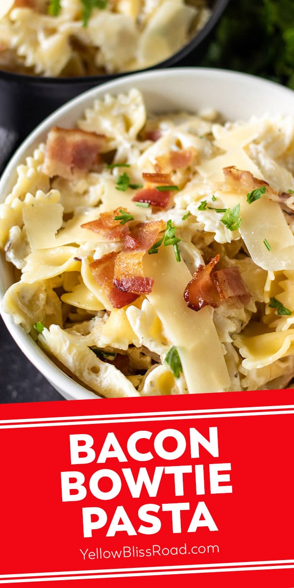 pin for pinterest with bowtie pasta and text
