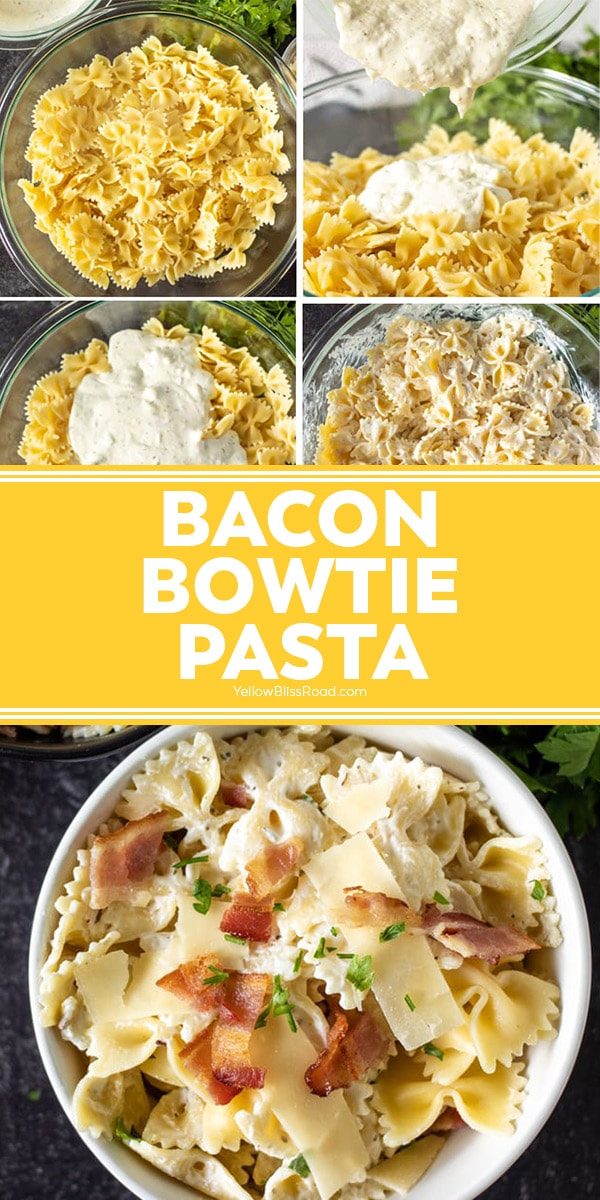 pin for pinterest with bowtie pasta and text
