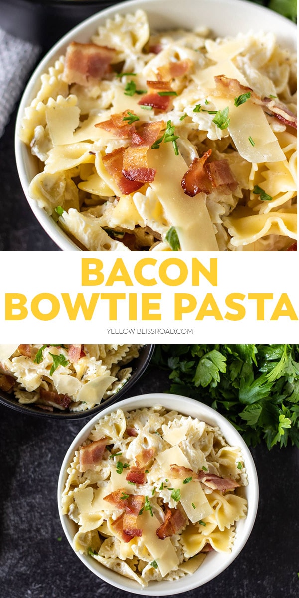 pin for pinterest with bowtie pasta and text