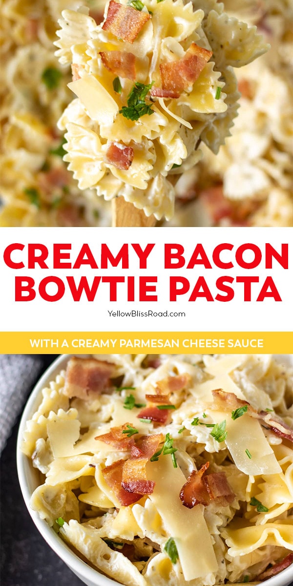 pin for pinterest with bowtie pasta and text