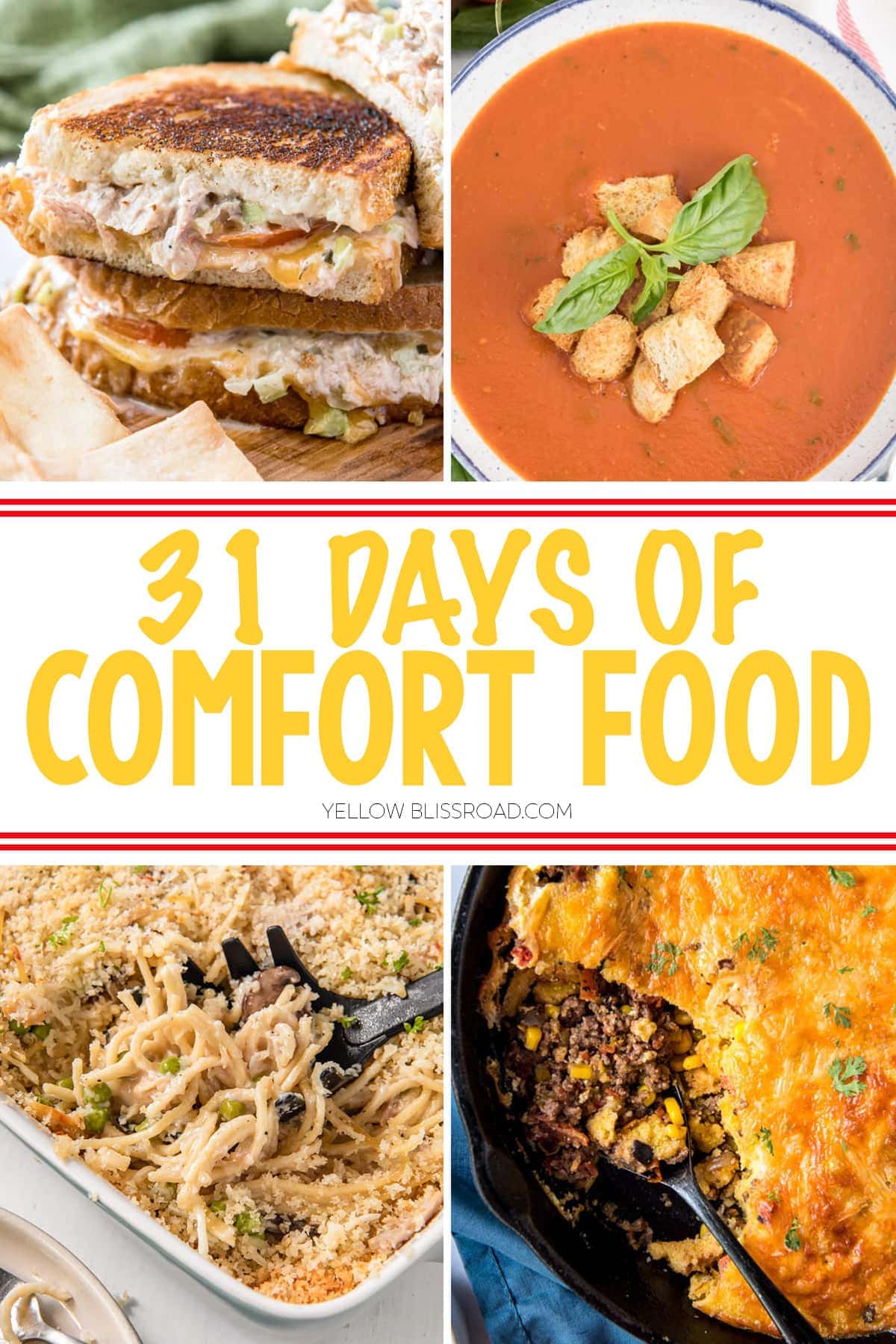 a collage of images showing comfort food recipes, for pinterest