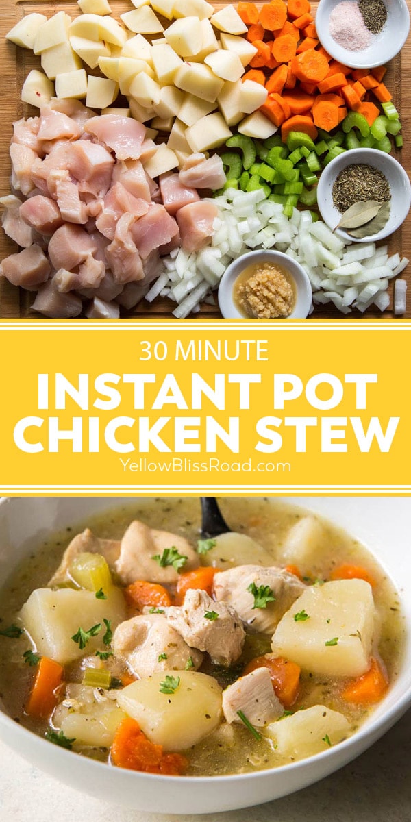 instant pot chicken stew pin with 2 images and text