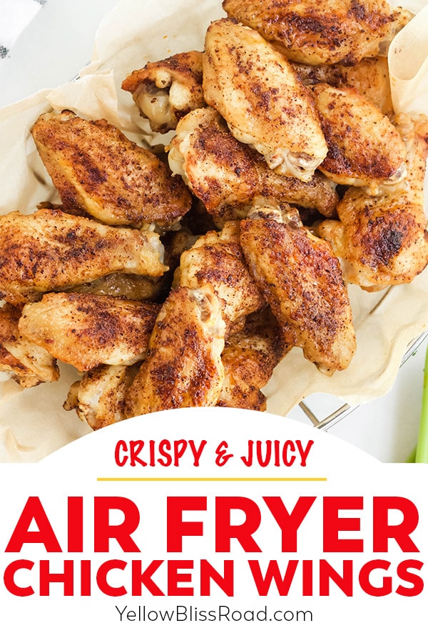 air fryer chicken wings pinnable image with text