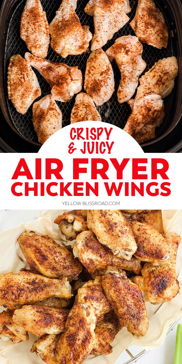 air fryer chicken wings pinnable image with text