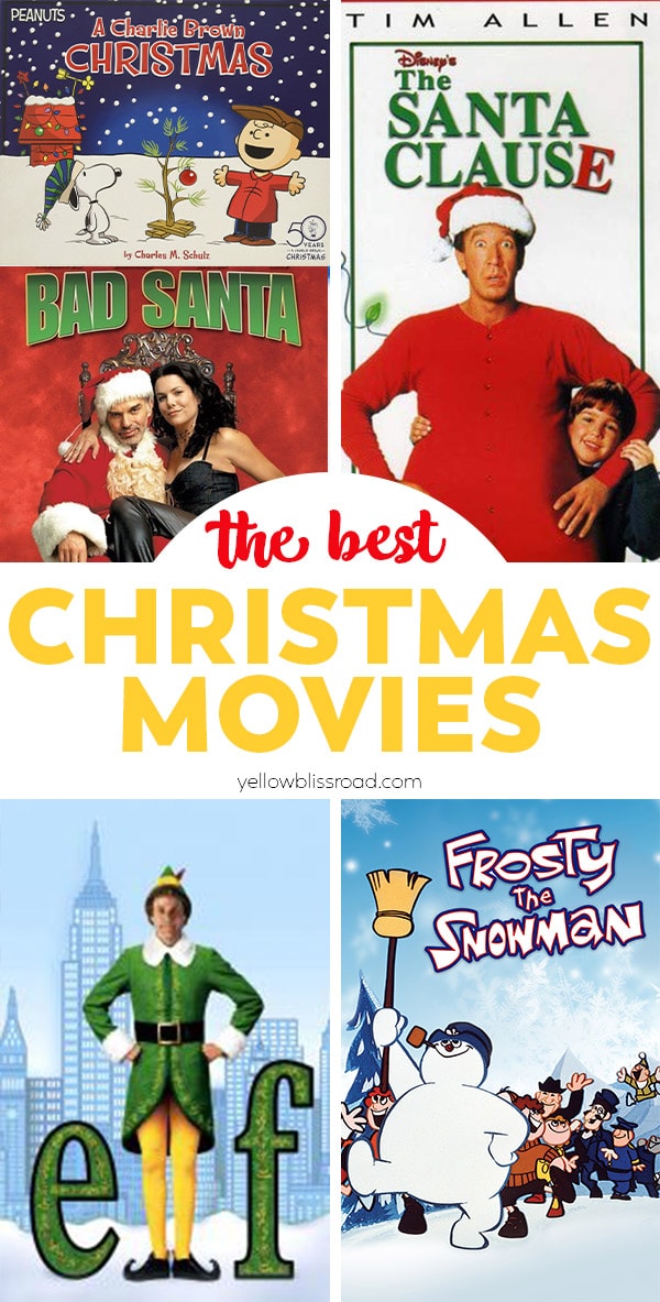 images of christmas movies in a collage with text