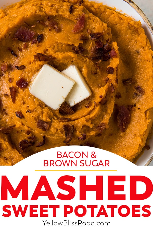 mashed sweet potatoes pinnable image with text