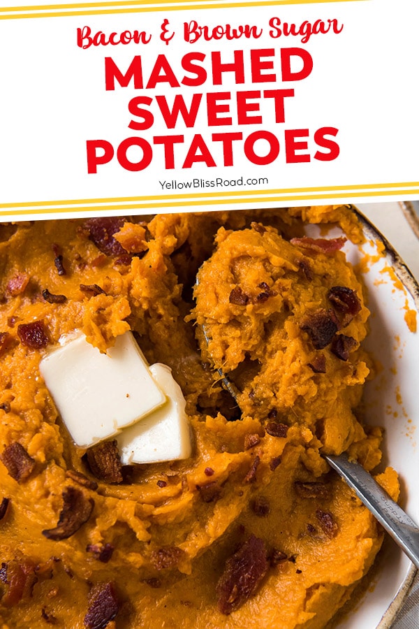 mashed sweet potatoes pinnable image with text