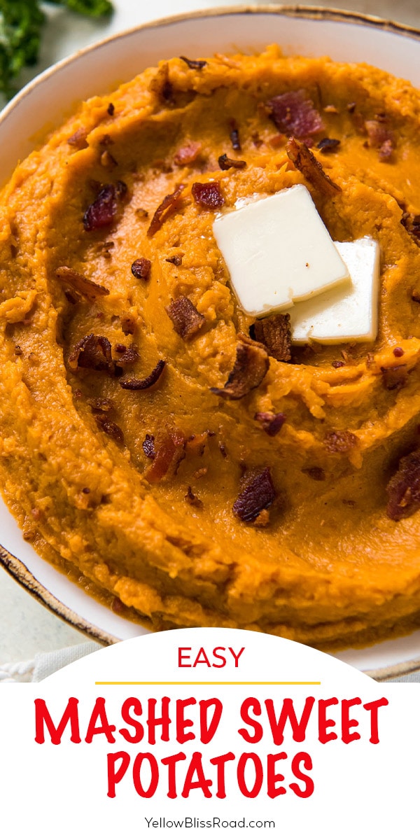 mashed sweet potatoes pinnable image with text