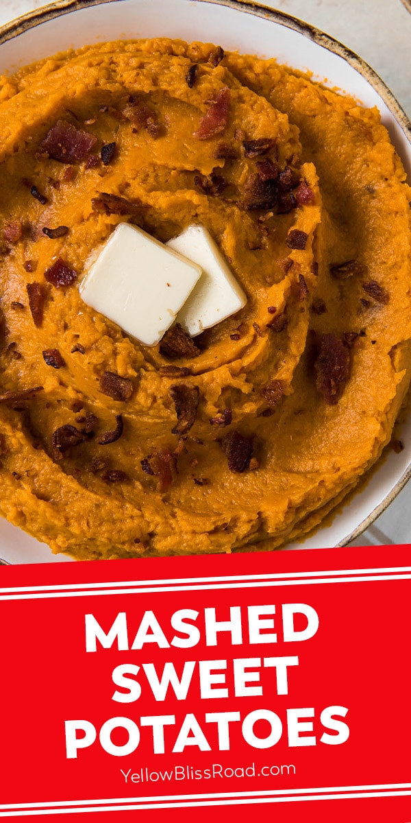 mashed sweet potatoes pinnable image with text