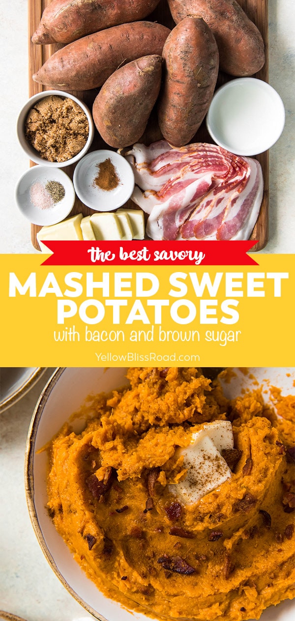 mashed sweet potatoes pinnable image with text