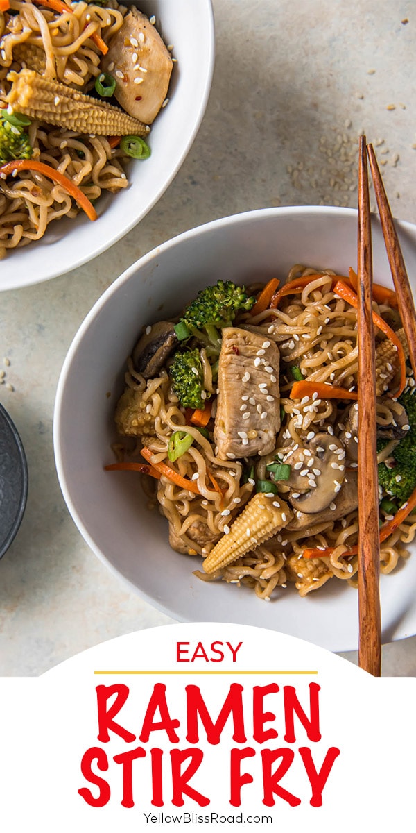 ramen noodle stir fry pinnable image with text