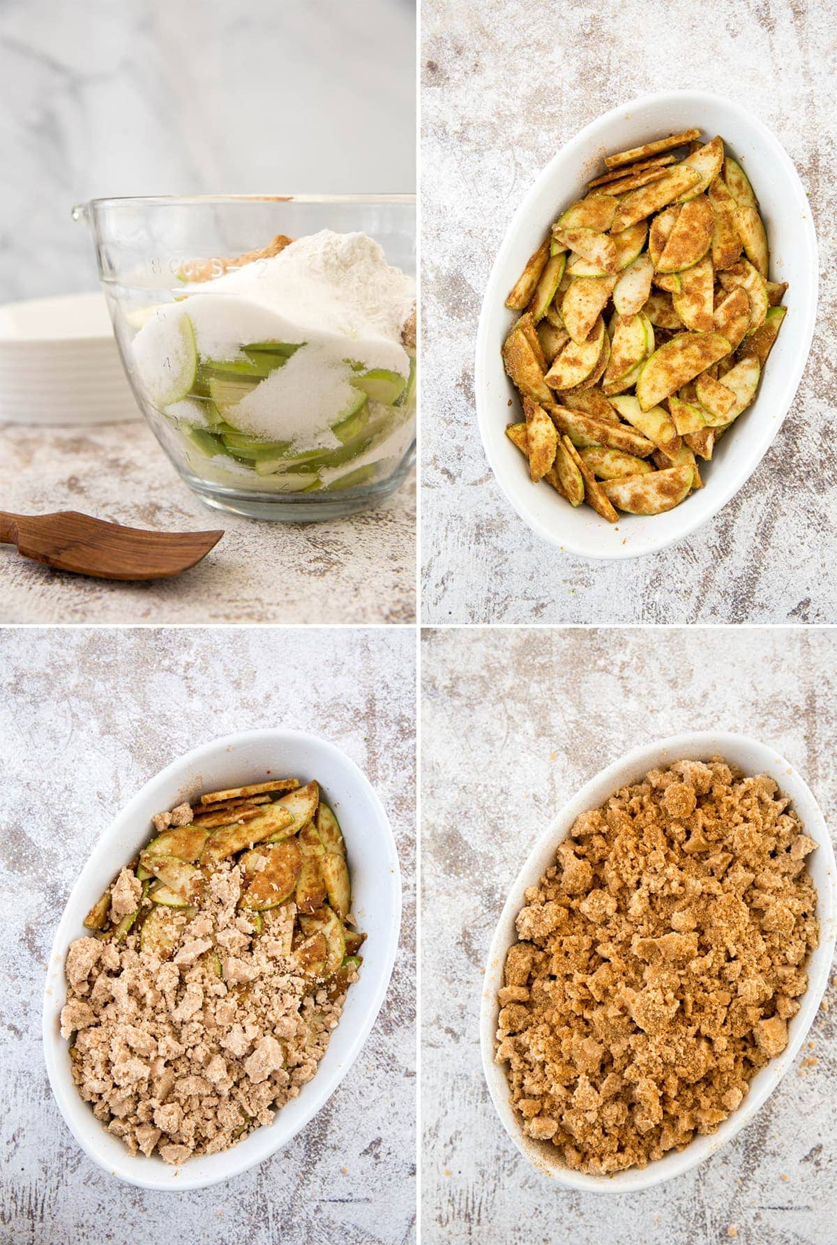 4 images showing how to make apple cobbler step by step