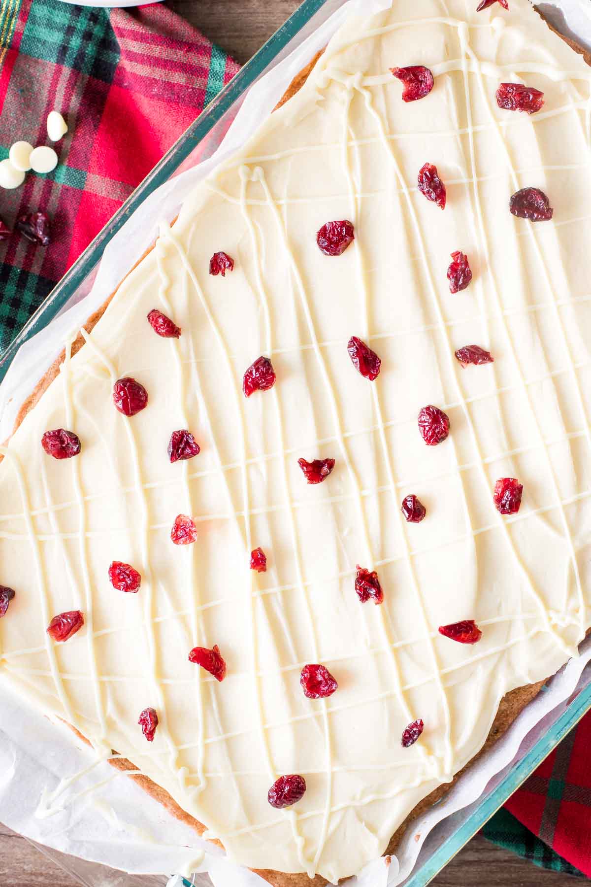 9x13 inch pan of Starbucks copycat cranberry bliss bars.