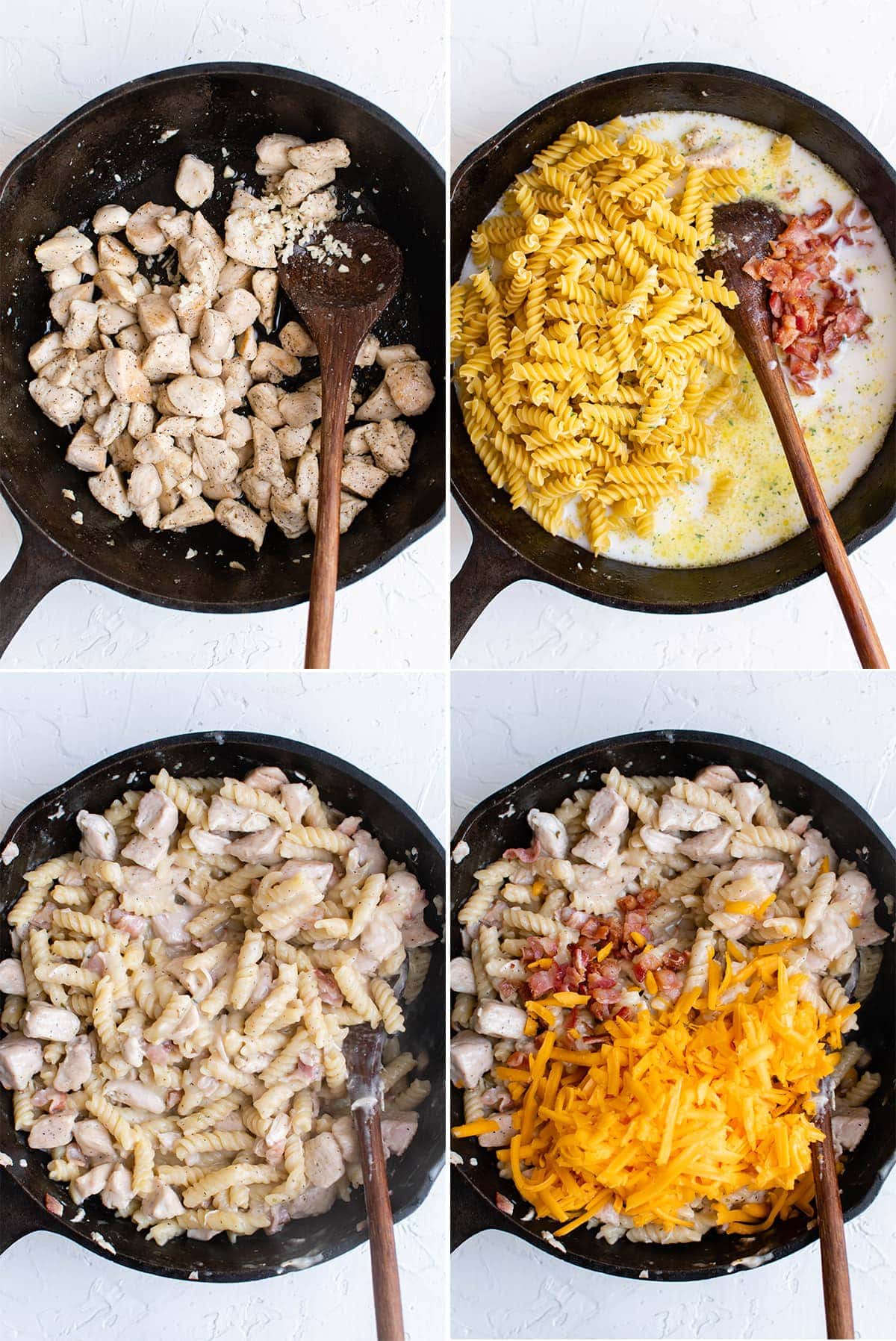 collage of images showing how to make crack chicken pasta