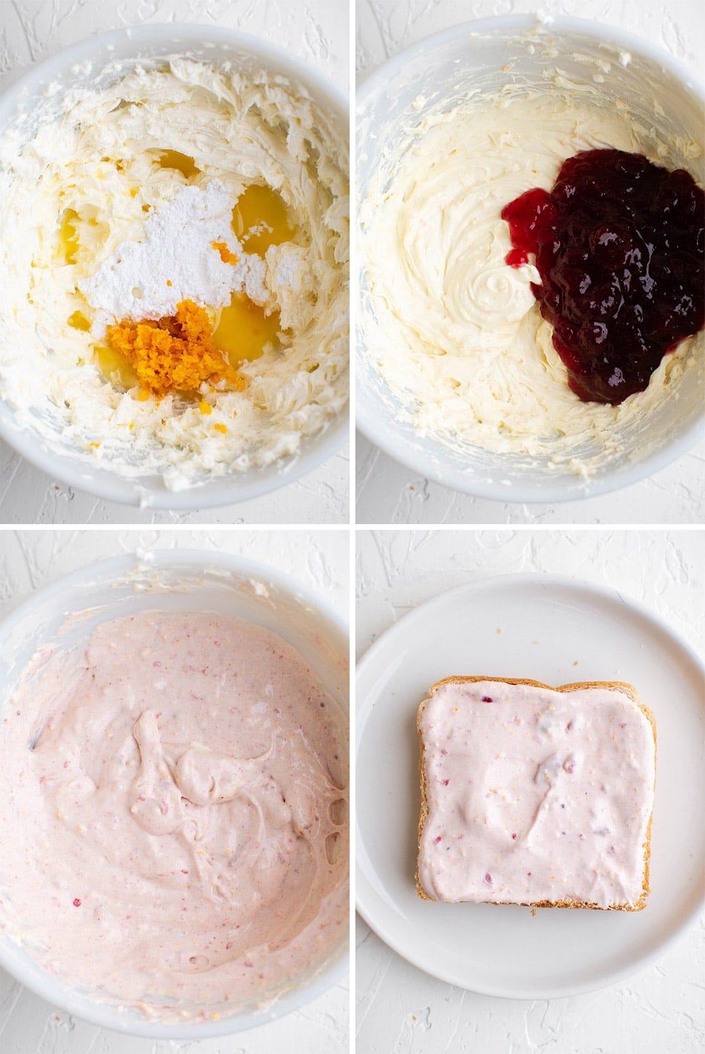 collage of images showing how to make the cranberry cream cheese filling