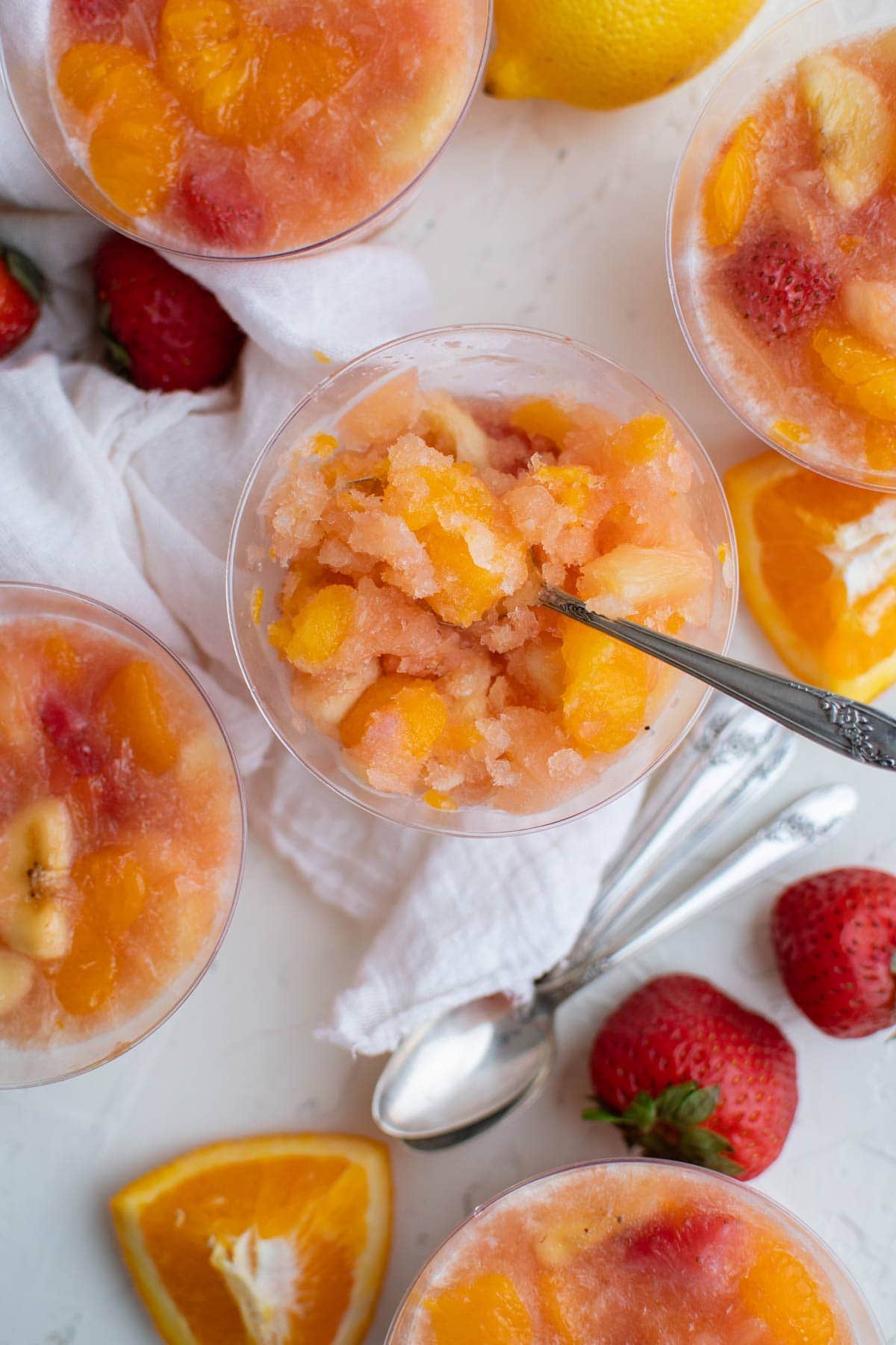 plastic cups with frozen fruit slush