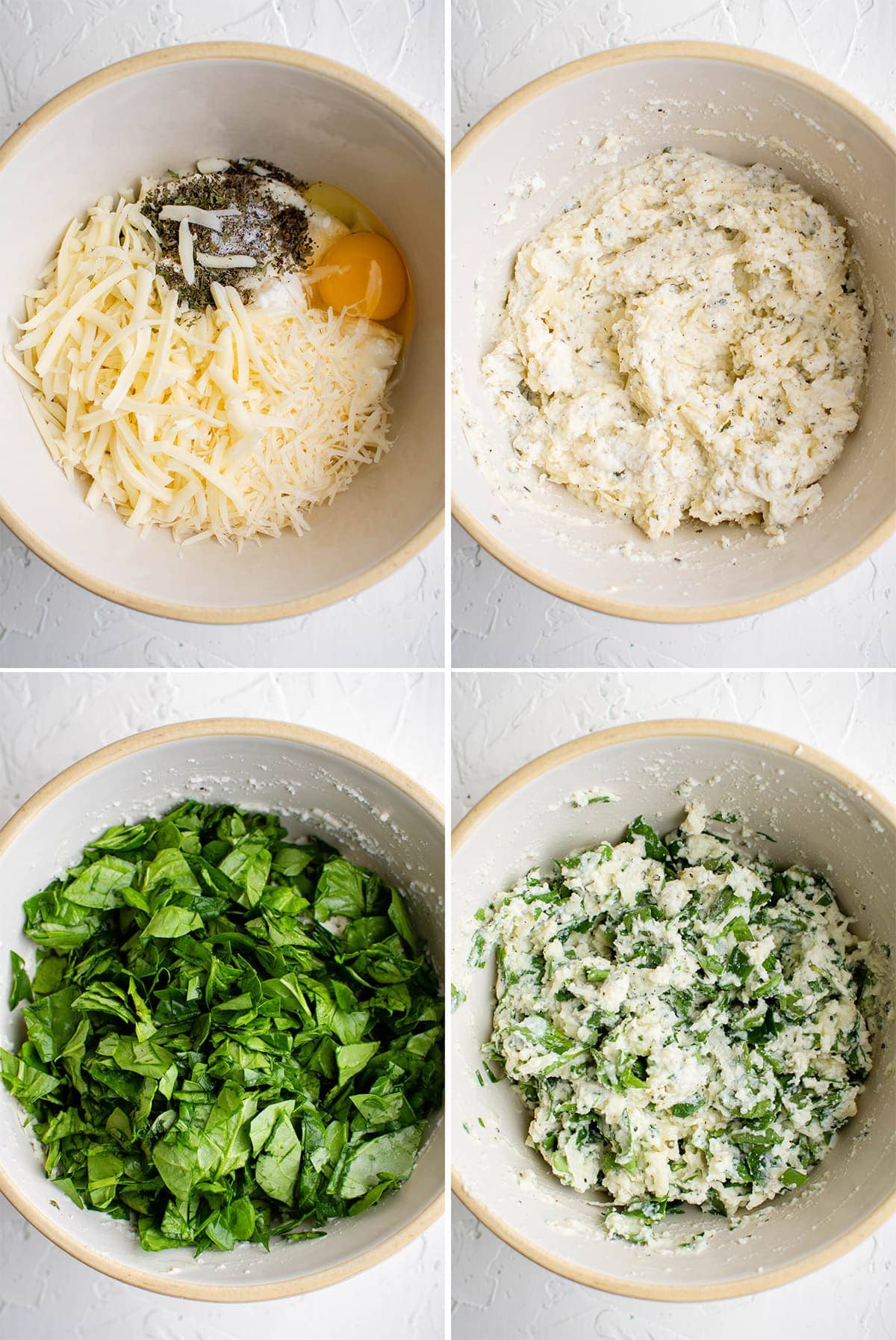 collage showing how to make spinach lasagna filling