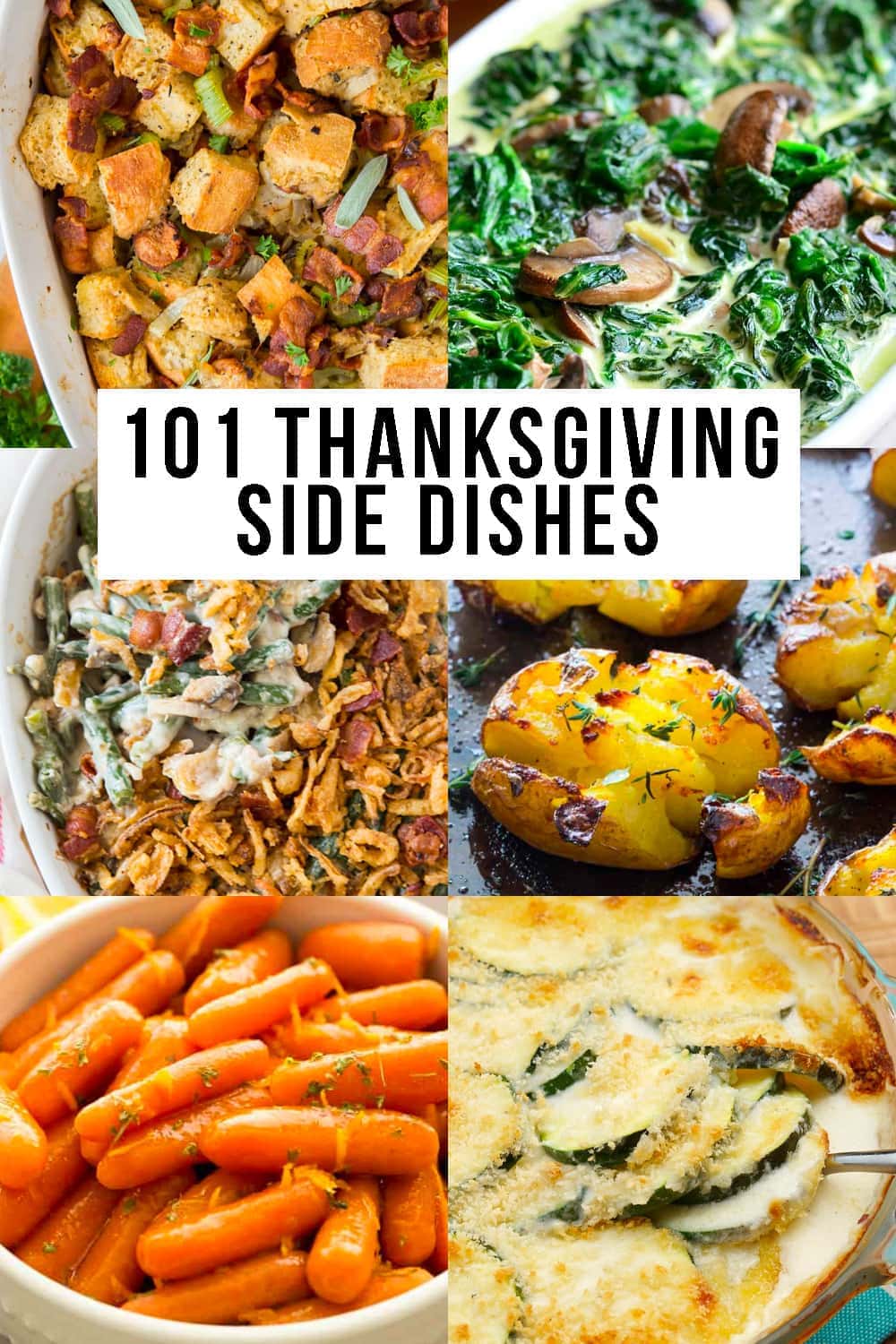 collage of 6 images showing items to use fof thanksgiving side dishes