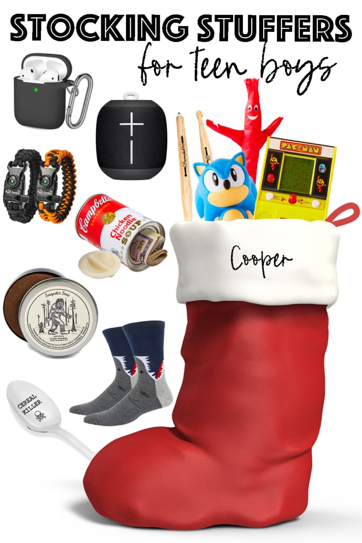 collage of images of product for stocking stuffers for teen boys