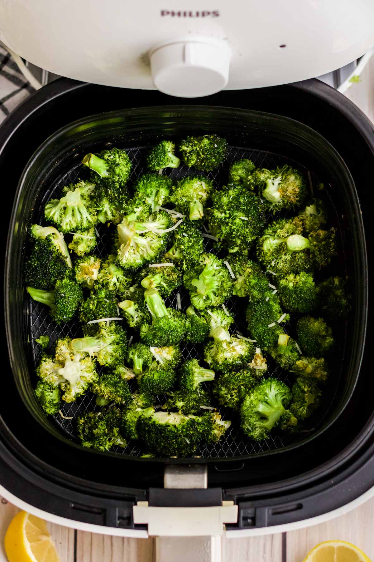 air fryer, browned broccoli florets