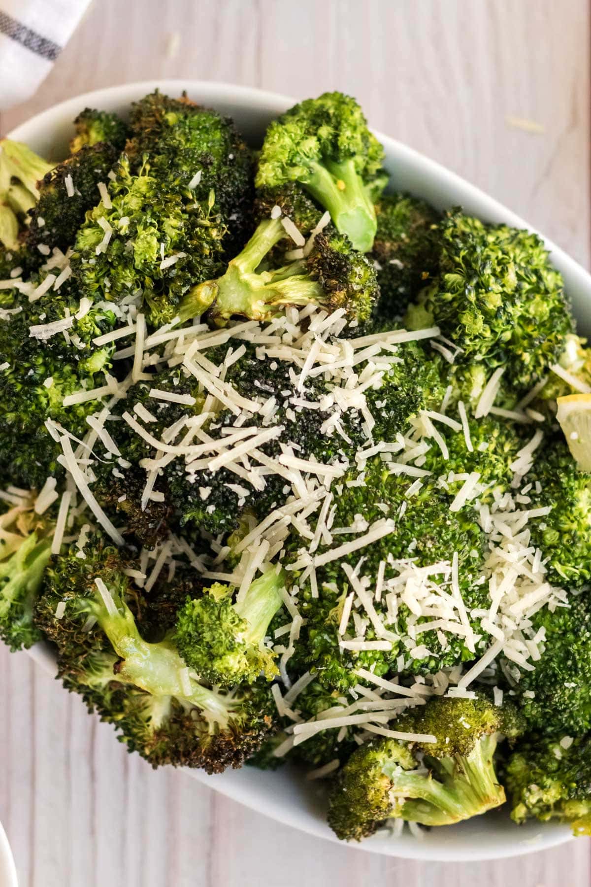 whit dish, broccoli, parmesan cheese