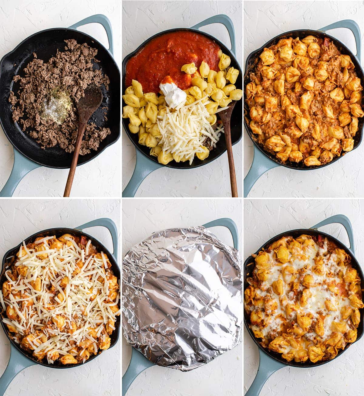 collage of images to make baked tortellini