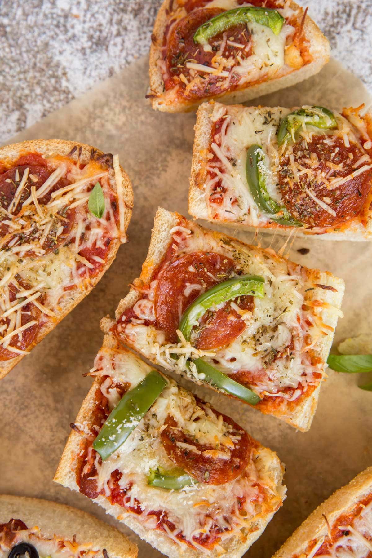 french bread pizza with green bell peppers