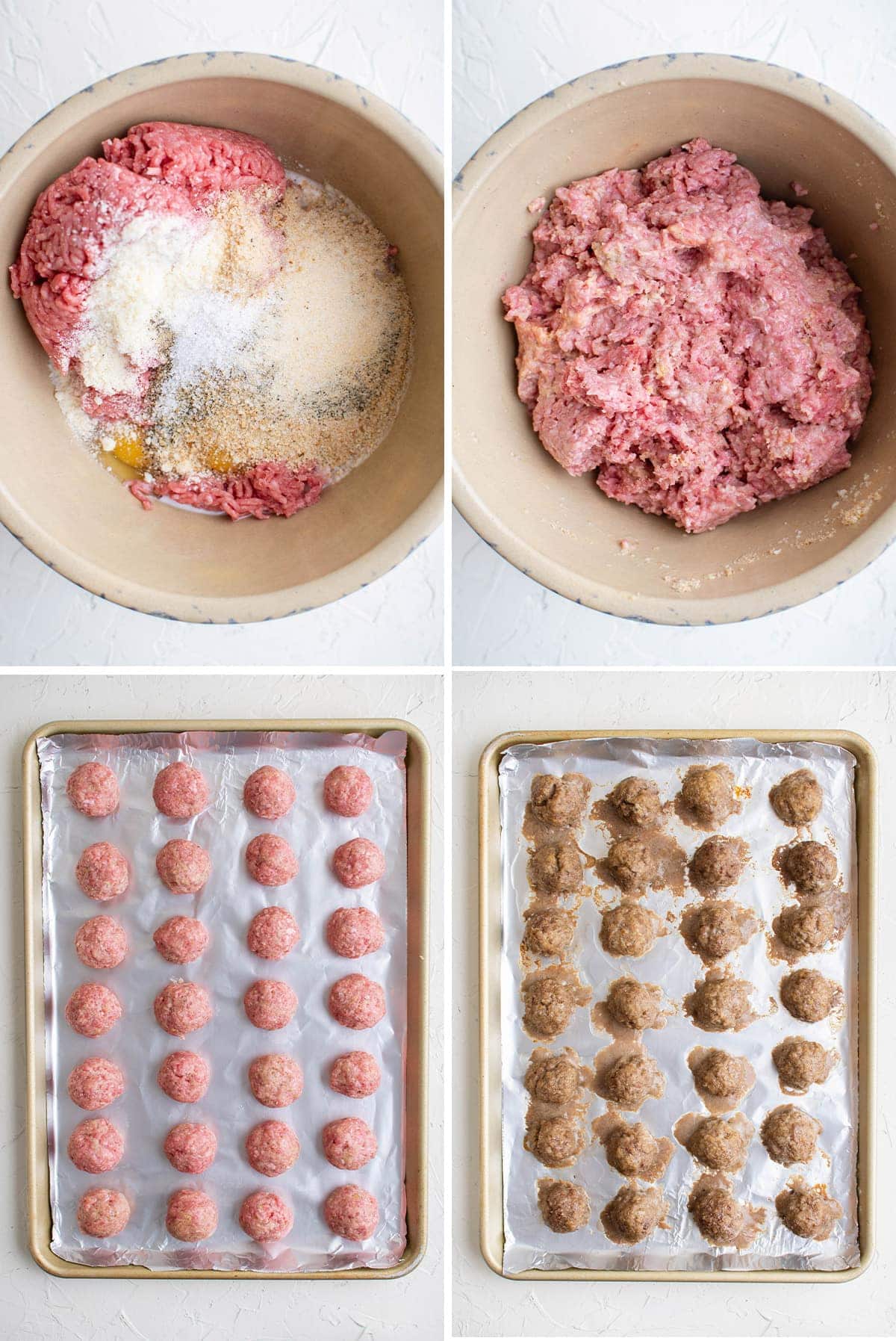 collage depicting images for the process of making meatballs