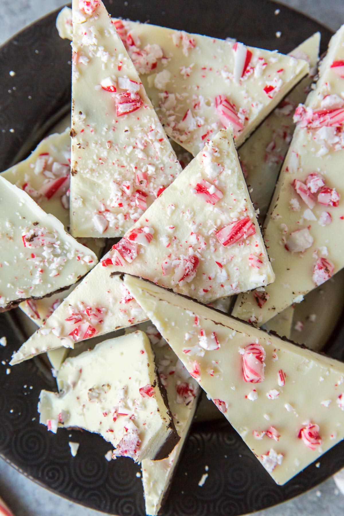 white chocolate peppermint bark with crushed candy canes