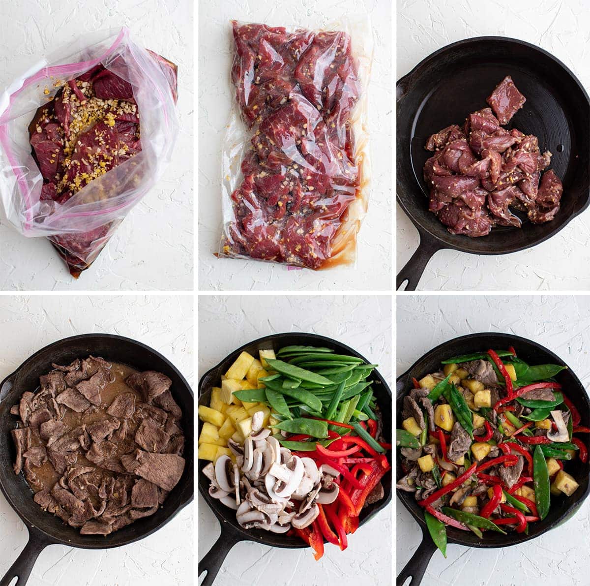 collage of pictures showing the steps for making beef stir fry