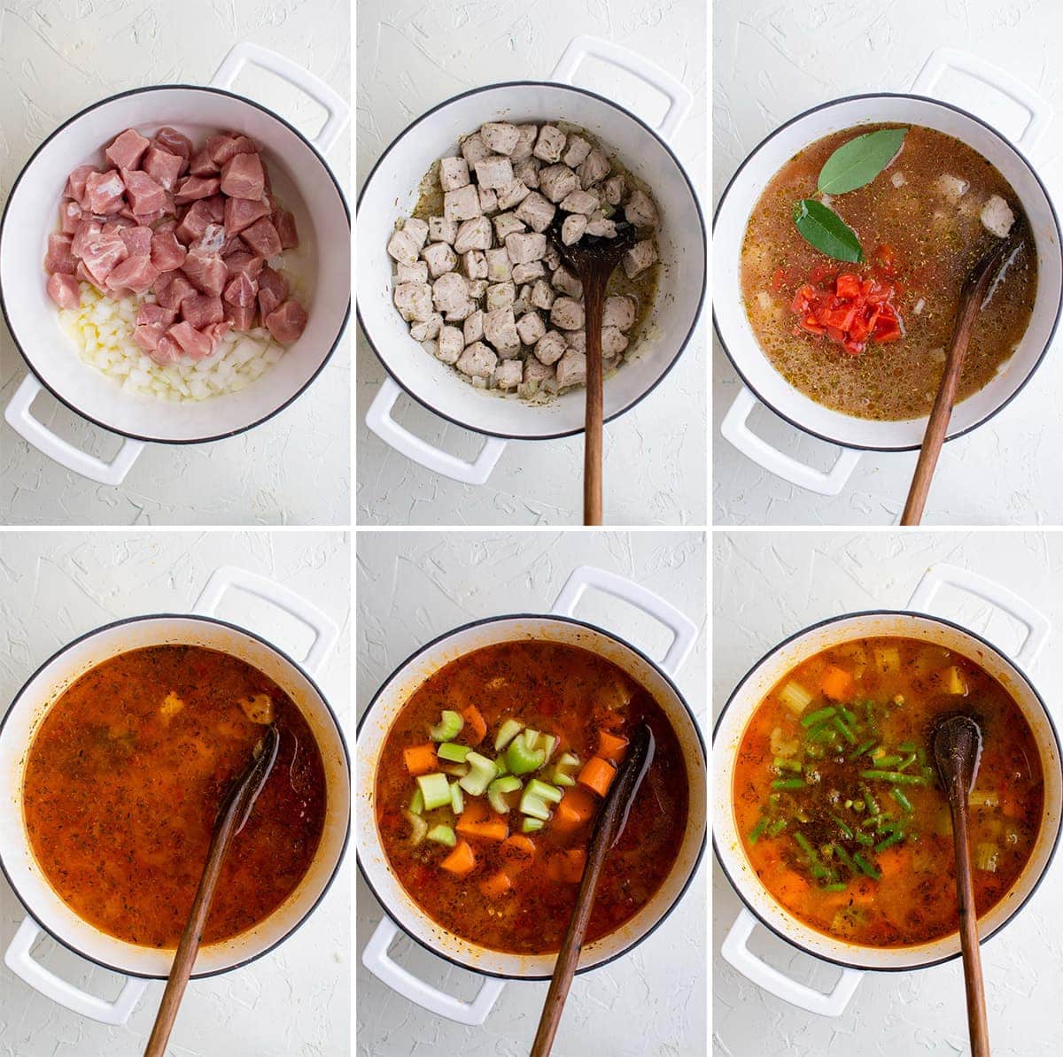 collage of images showing how to make pork stew