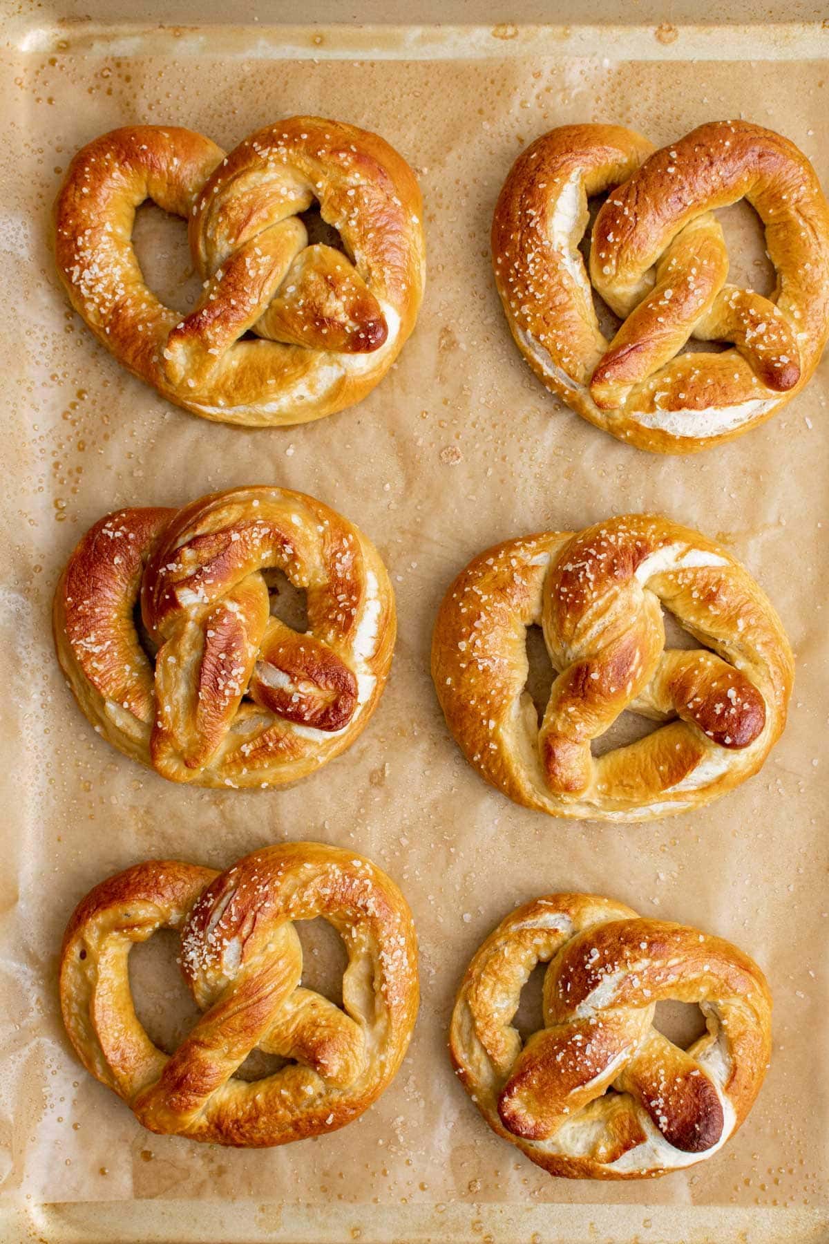 baked pretzels with salt on baking sheet