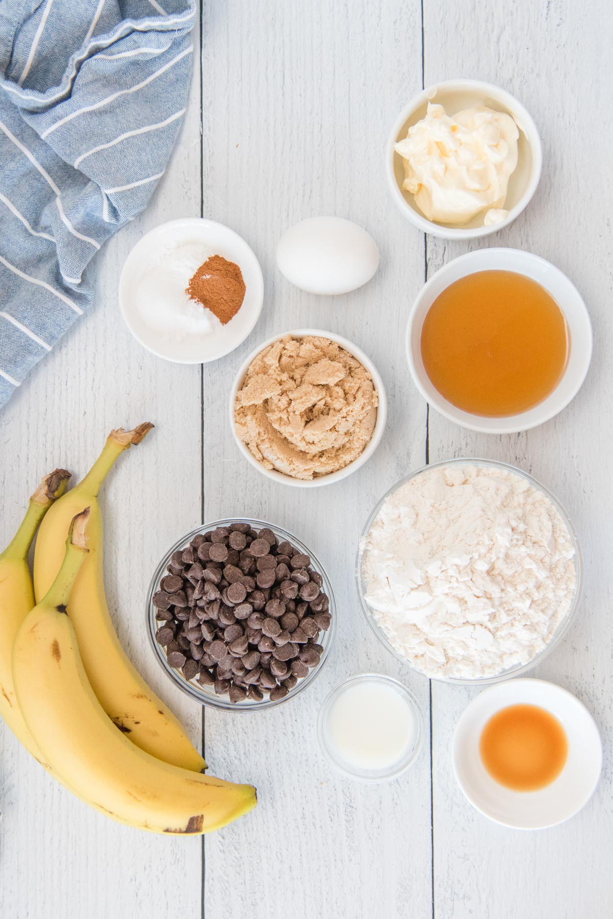 ingredients for chocolate cihp banana muffins