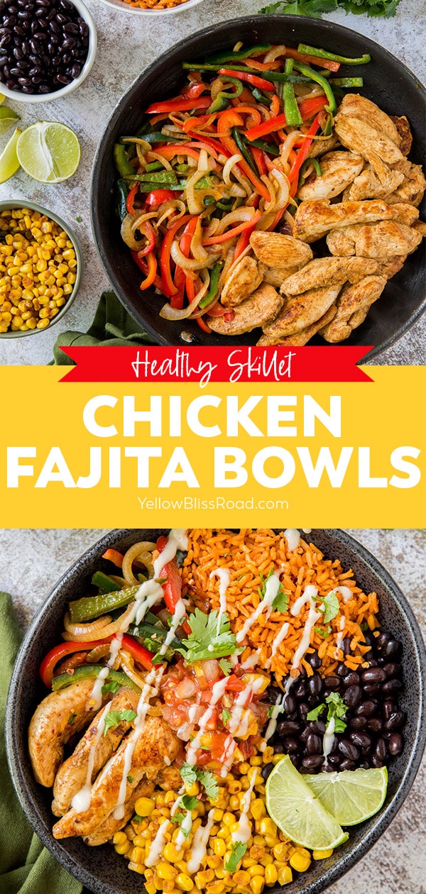 Healthy Chicken Fajita Rice Bowls | YellowBlissRoad.com