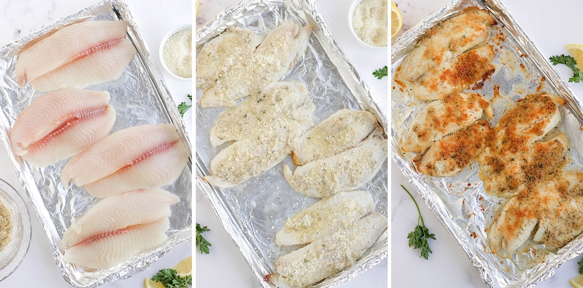 image collage for parmesan crusted tilapia