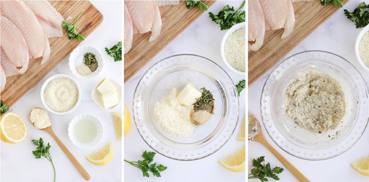 image collage for parmesan sauce for tilapia