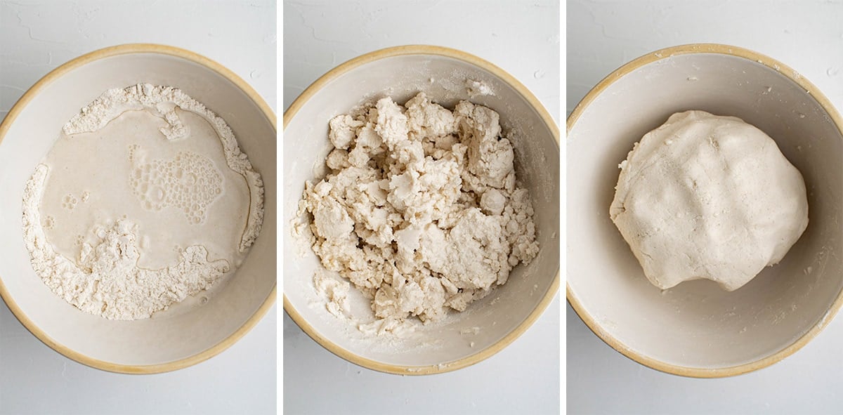 3 images showing how to make masa dough for corn tortillas