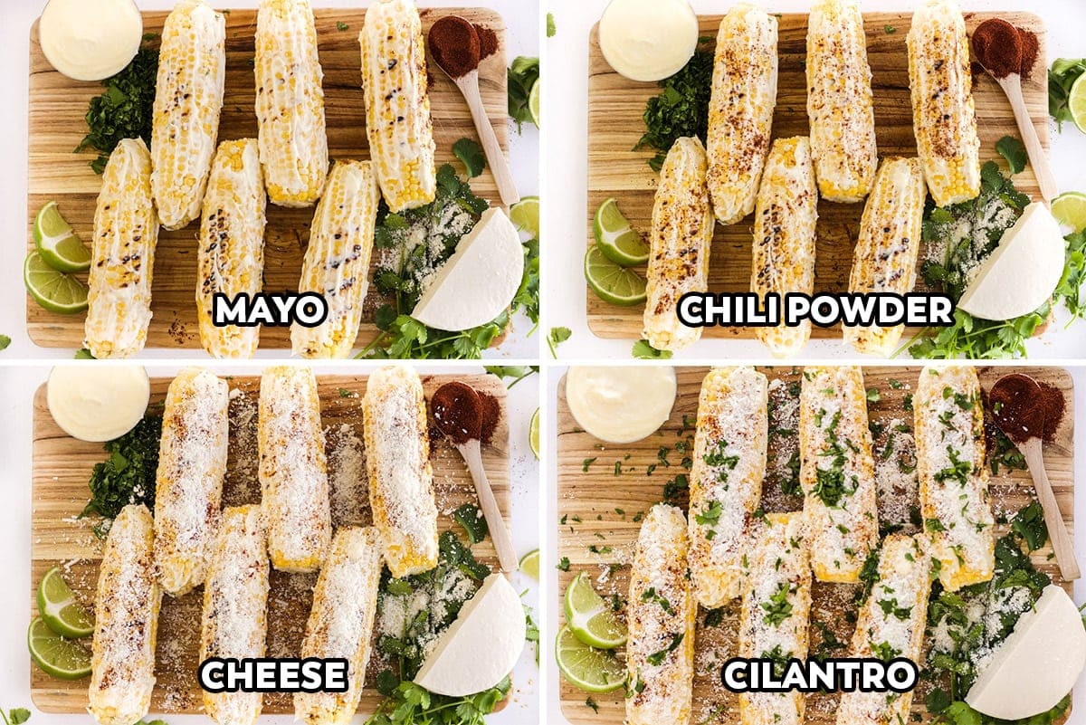 collage of images showing how to make elote