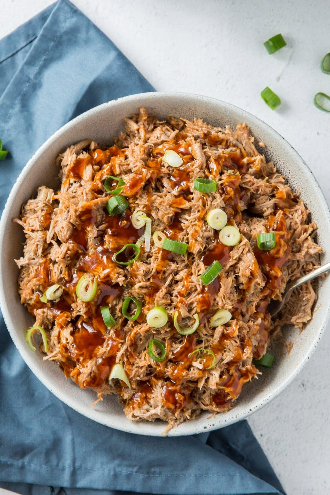 bowl of pulled pork with bbq sauce