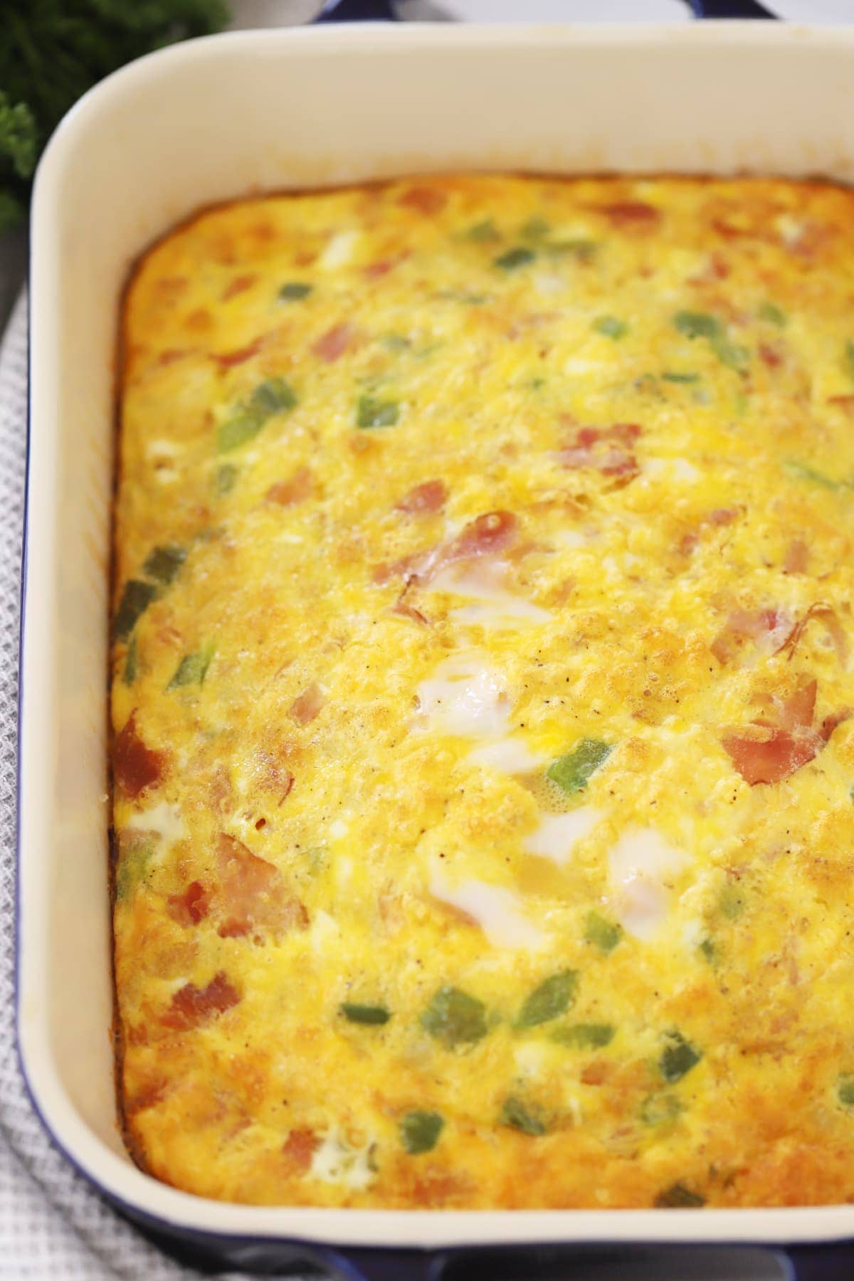 a Baked Denver Omelet in a Glass Baking Dish