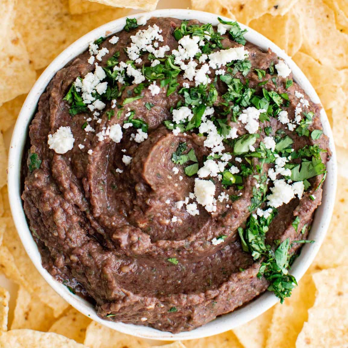 black bean dip social media square image