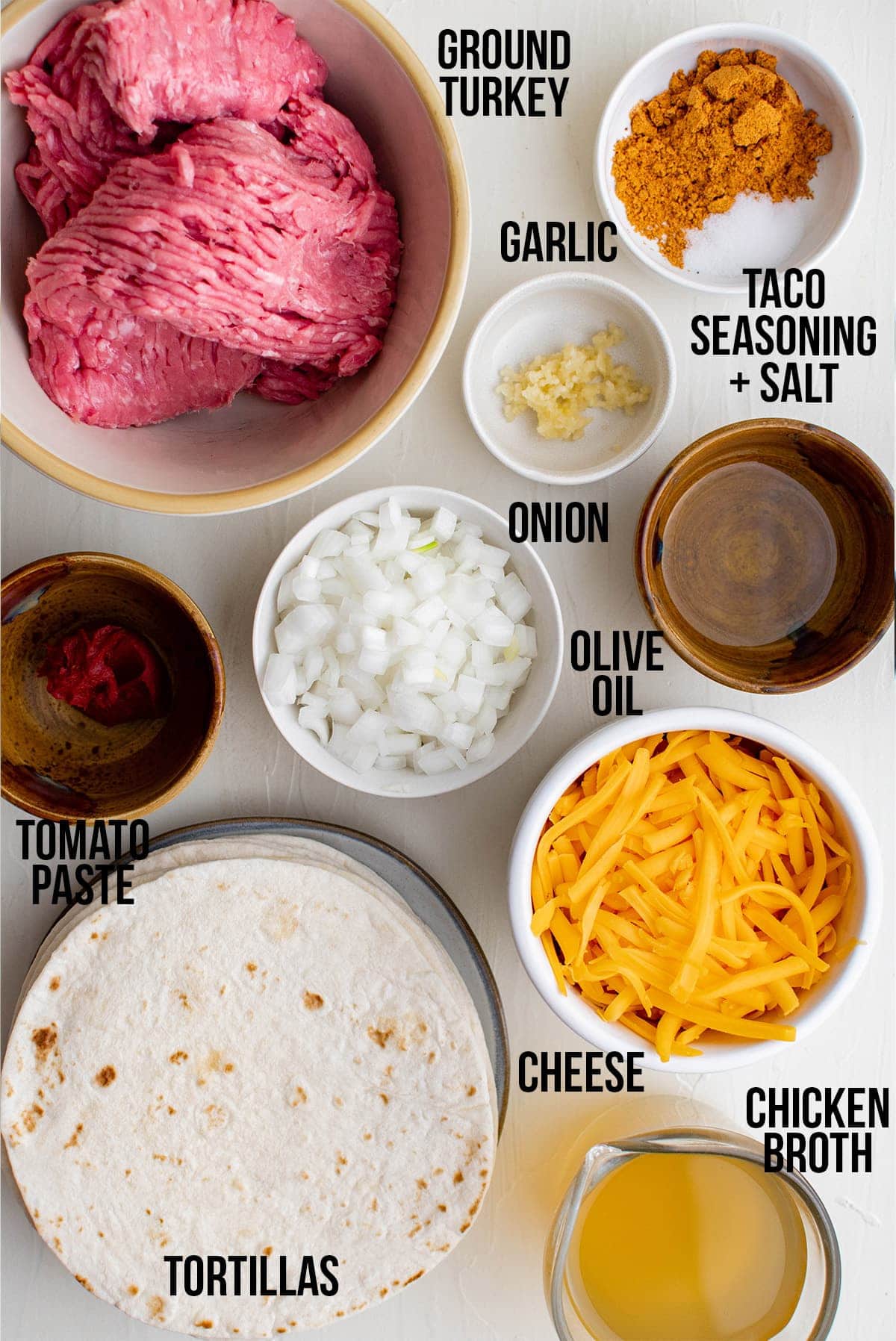 ground turkey tacos ingredients with labels