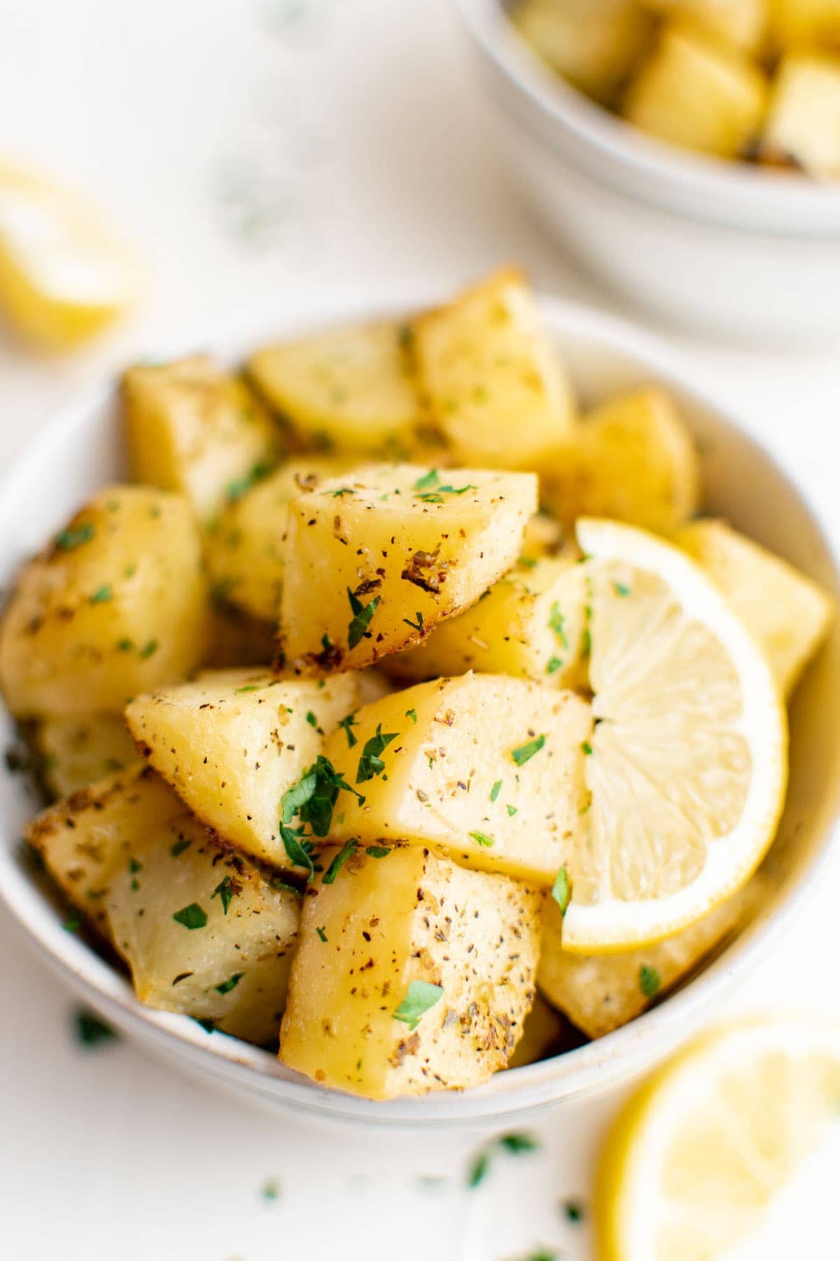 lemon potatoes, white dish