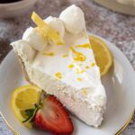 A slice of no bake lemon cheesecake