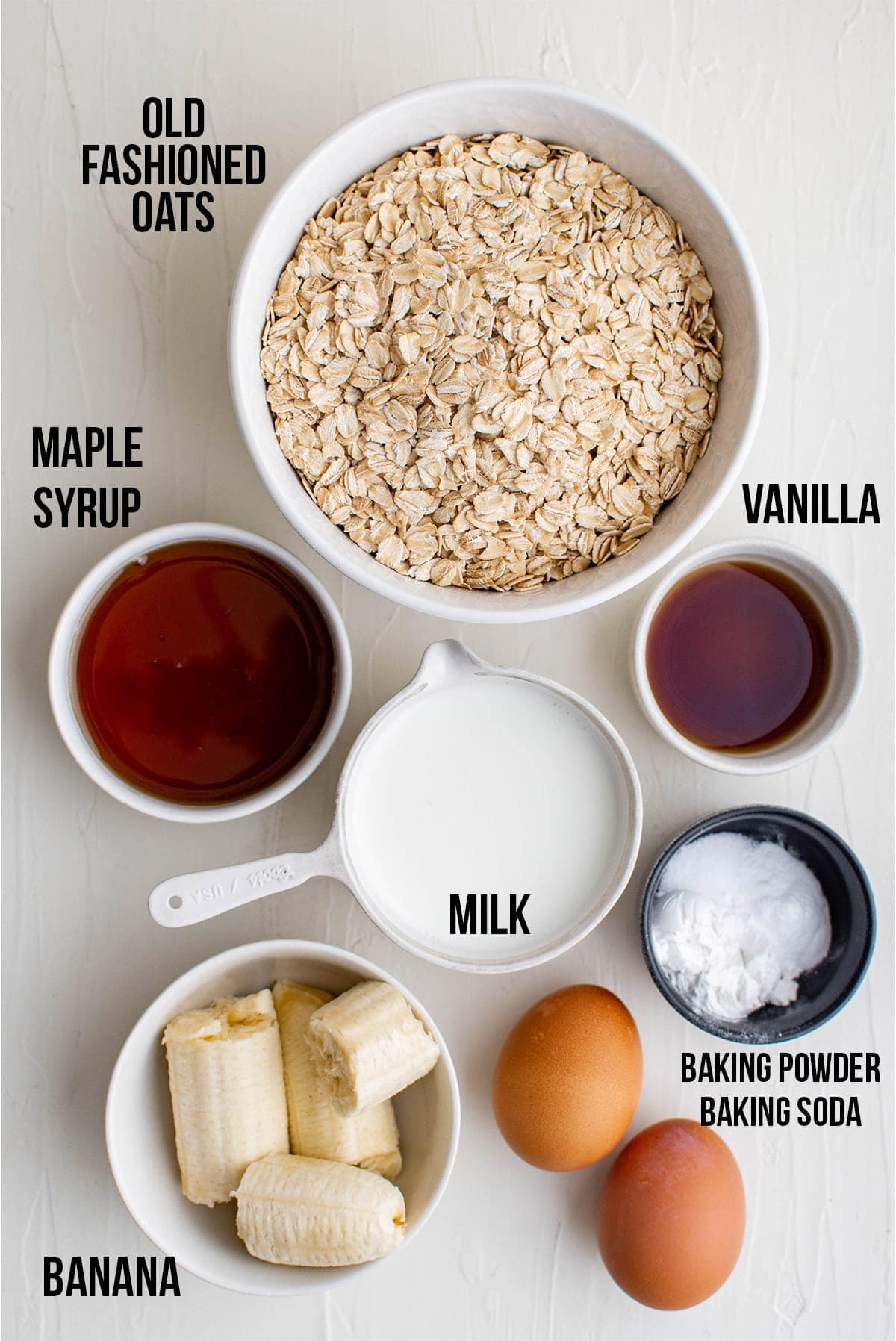 ingredients for oatmeal pancakes labled