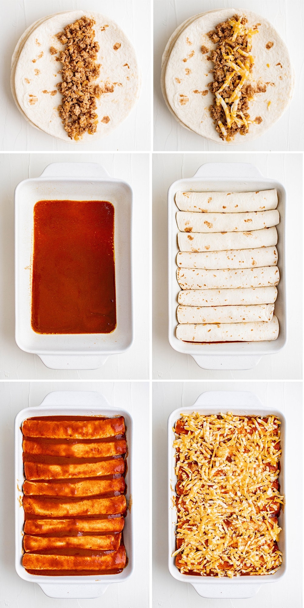 collage of images showing how to make enchiladas